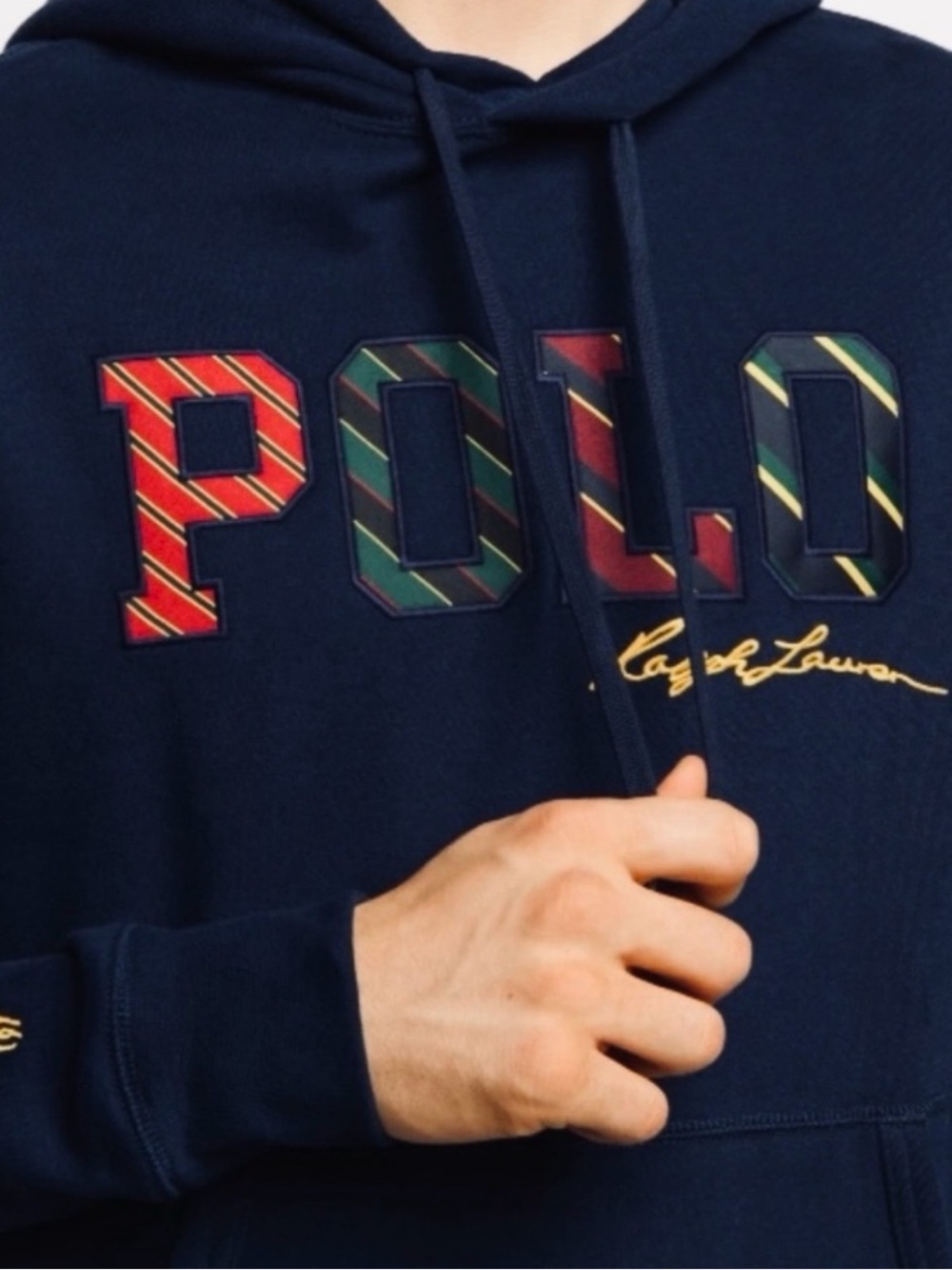 Mens Polo Ralph Lauren Navy Hoodie Sweatshirt Plaid Embroidered Logo Size XL